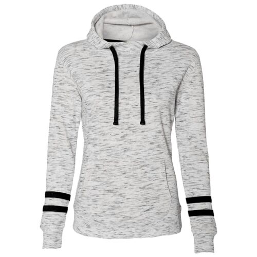 Women’s Mélange Fleece Striped-Sleeve Hooded Sweatshirt Thumbnail