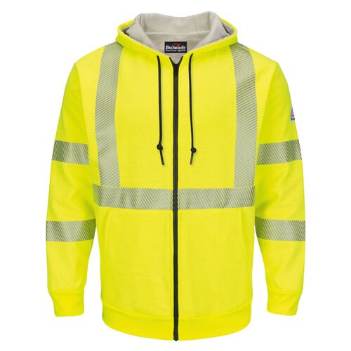 Men's Hi-Visibility Zip-Front Hooded Fleece Sweatshirt with Waffle Lining Thumbnail